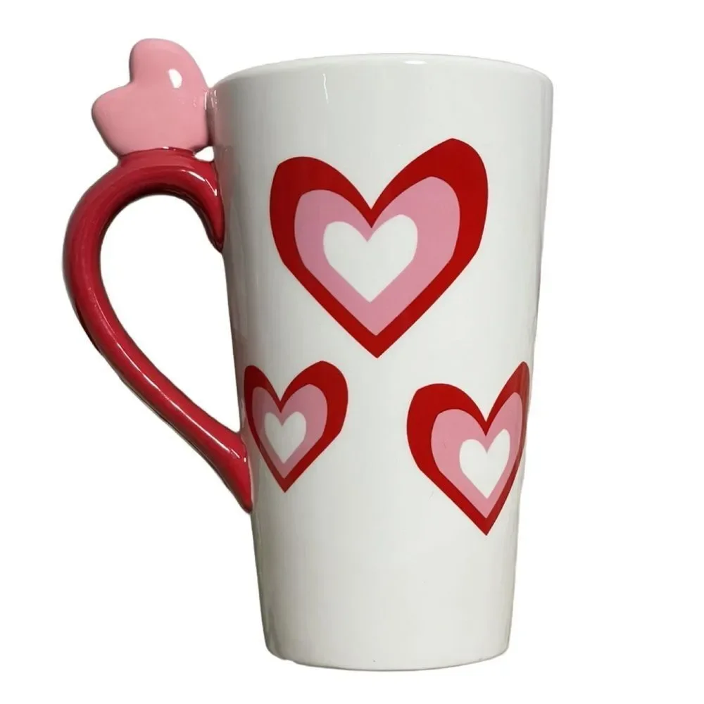 2011 Target Valentine’s Day Ceramic Coffee Mug with Red and Pink Hearts (6”H)